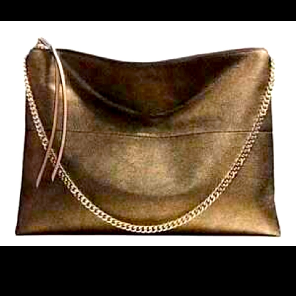 Bronze Metallic Coach Shoulder Bag with Gold Chain Strap